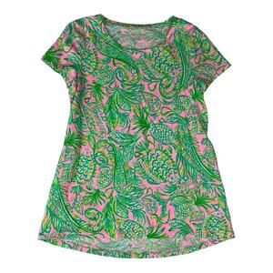 Lilly Pulitzer size XS extra small pink pineapple fish Vibrant Pink Green Tee